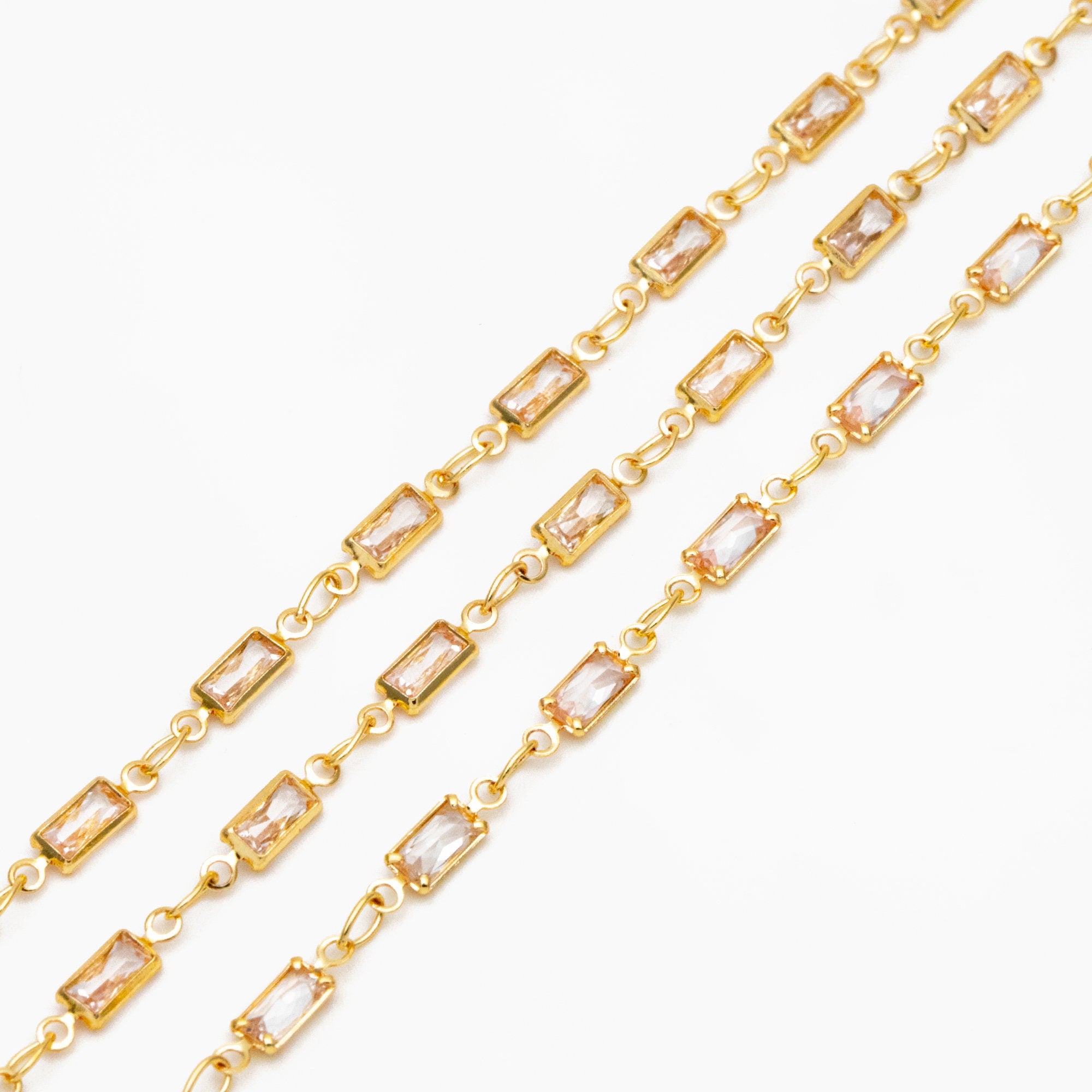 Cubic Zirconia Chain, Rectangle Shape Gold Chain, For Jewelry Making (#LK-613)/ 1 Meter=3.3 ft